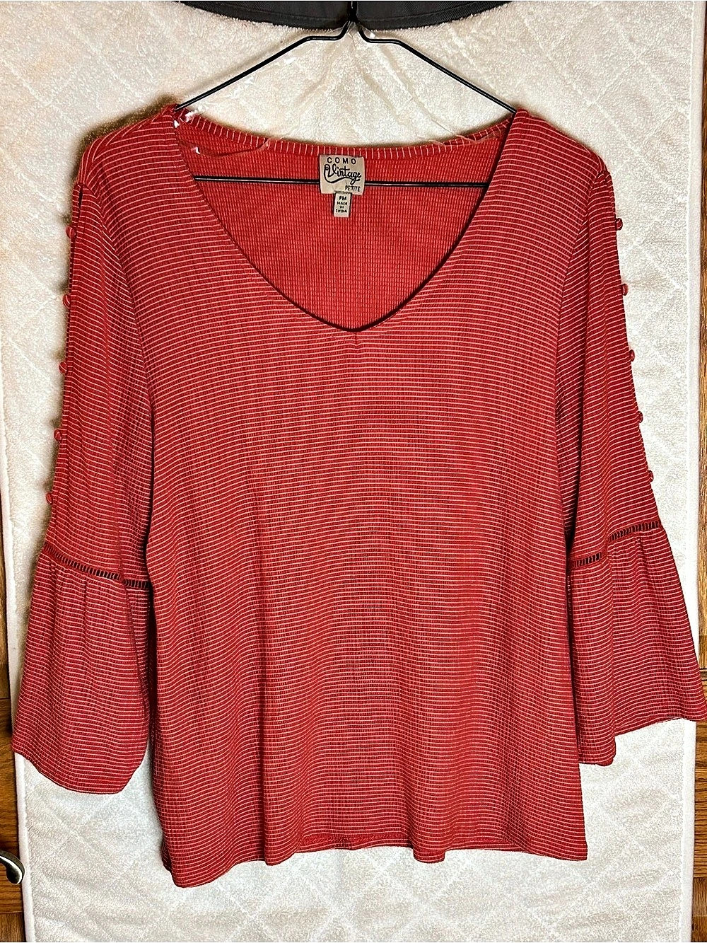 Como Vintage Striped V-Neck Tunic in Red & White Petite Medium